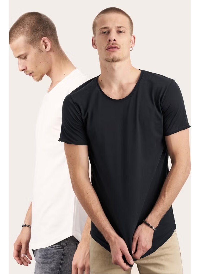 Cool Tarz Cool Style 2-Pack White-Black Sloppy Collar Loose T-Shirt - Image 4